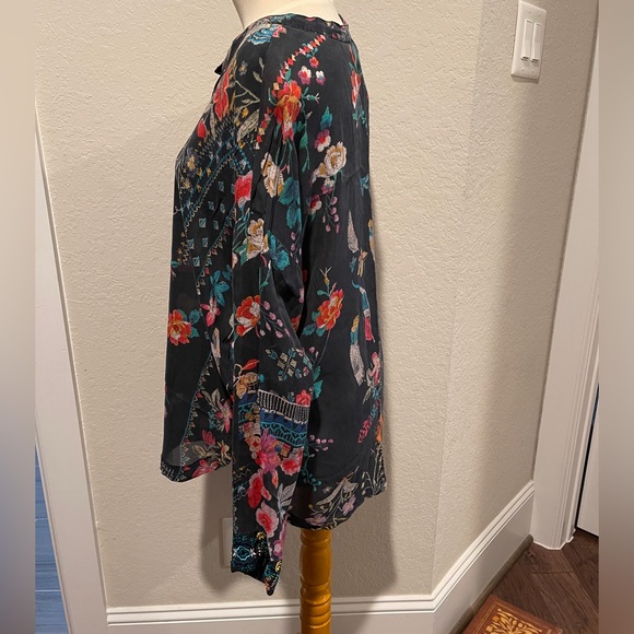 Johnny Was Ellamo Floral-Print Black Boxy Long Sleeve Top Cupra Rayon Small NWOT - Picture 5 of 8